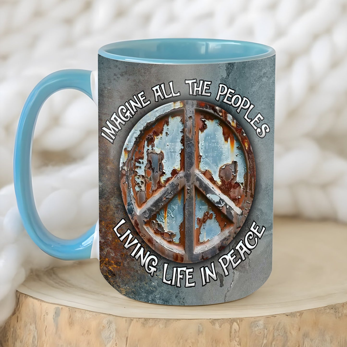 Hippie Vintage Imagine All The People Living Life In Peace Accent Mug