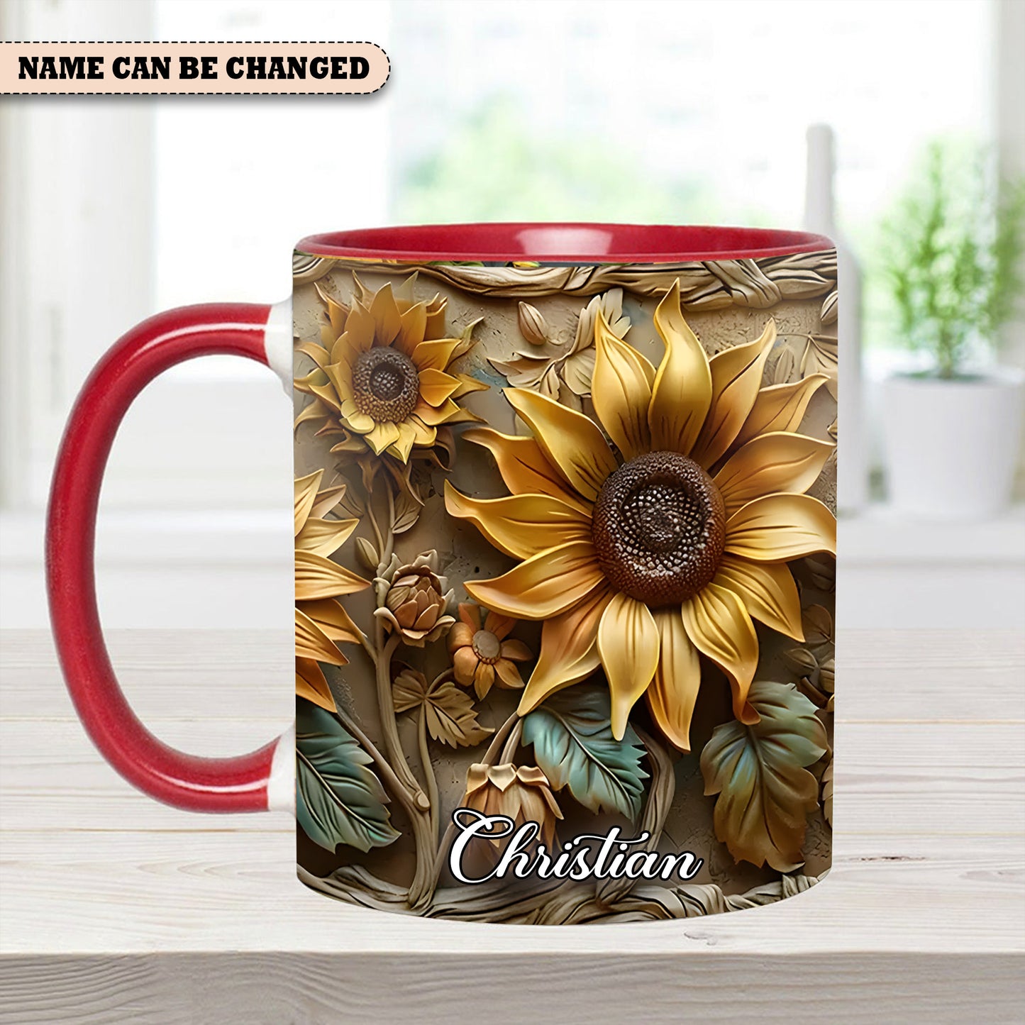 Personalize Vintage Sunflower Accent Mug