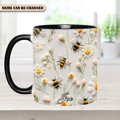 Bee Floral Daisy  - Personalized Bee Accent Mug