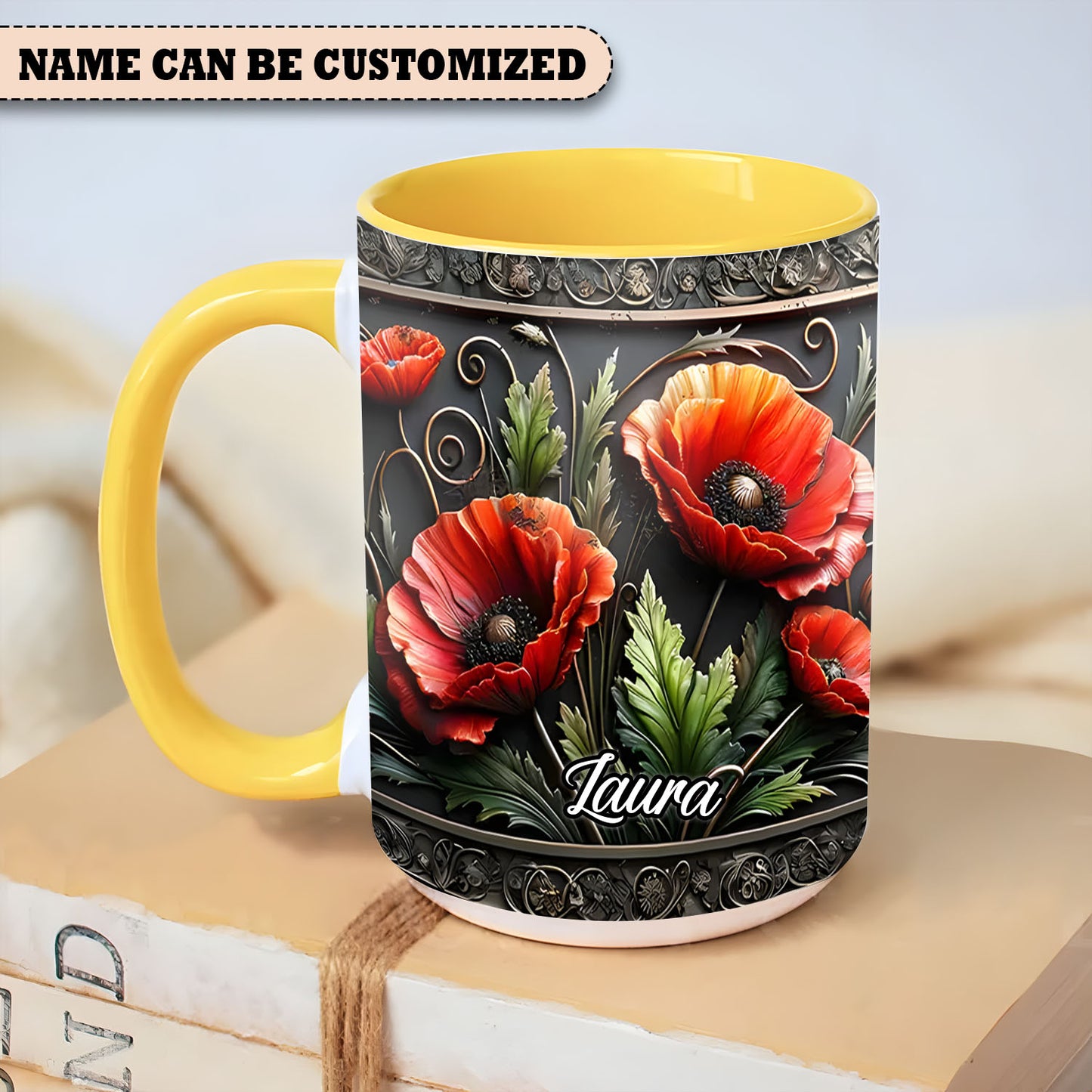 Personalized Vintage Flowers Accent Mug