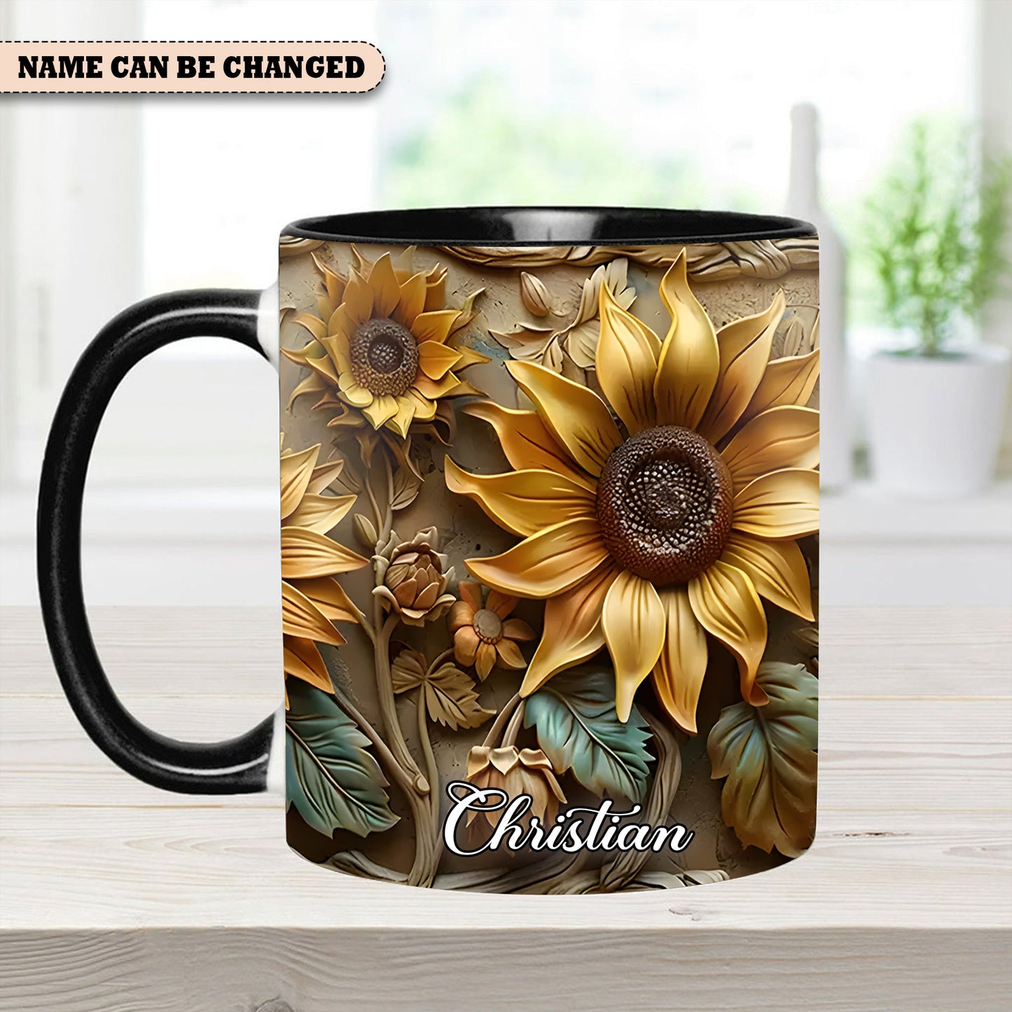 Personalize Vintage Sunflower Accent Mug