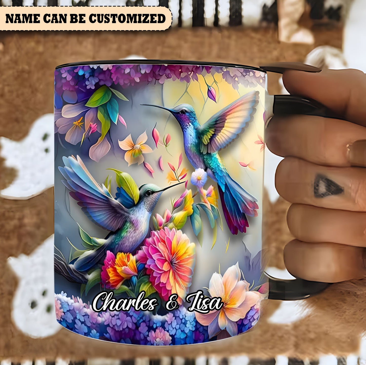 Personalized Hummingbirds Floral Accent Mug