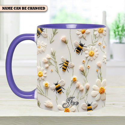 Bee Floral Daisy  - Personalized Bee Accent Mug