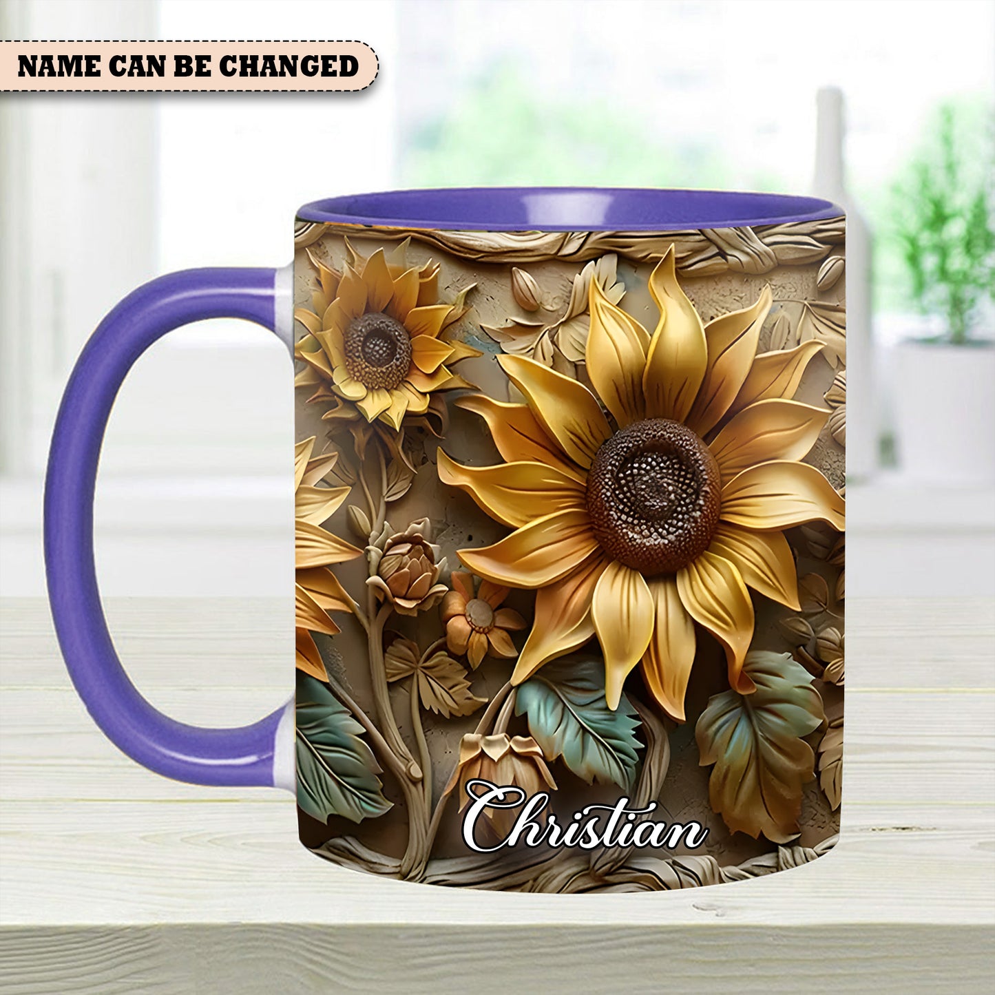 Personalize Vintage Sunflower Accent Mug