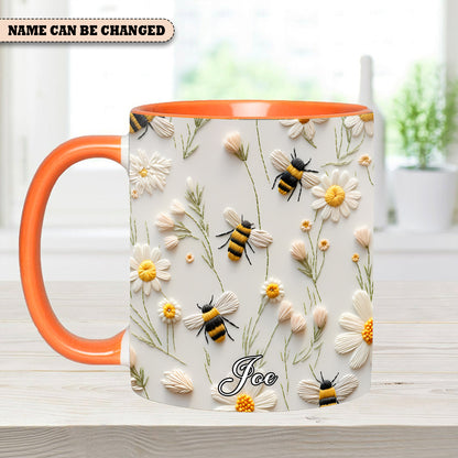 Bee Floral Daisy  - Personalized Bee Accent Mug