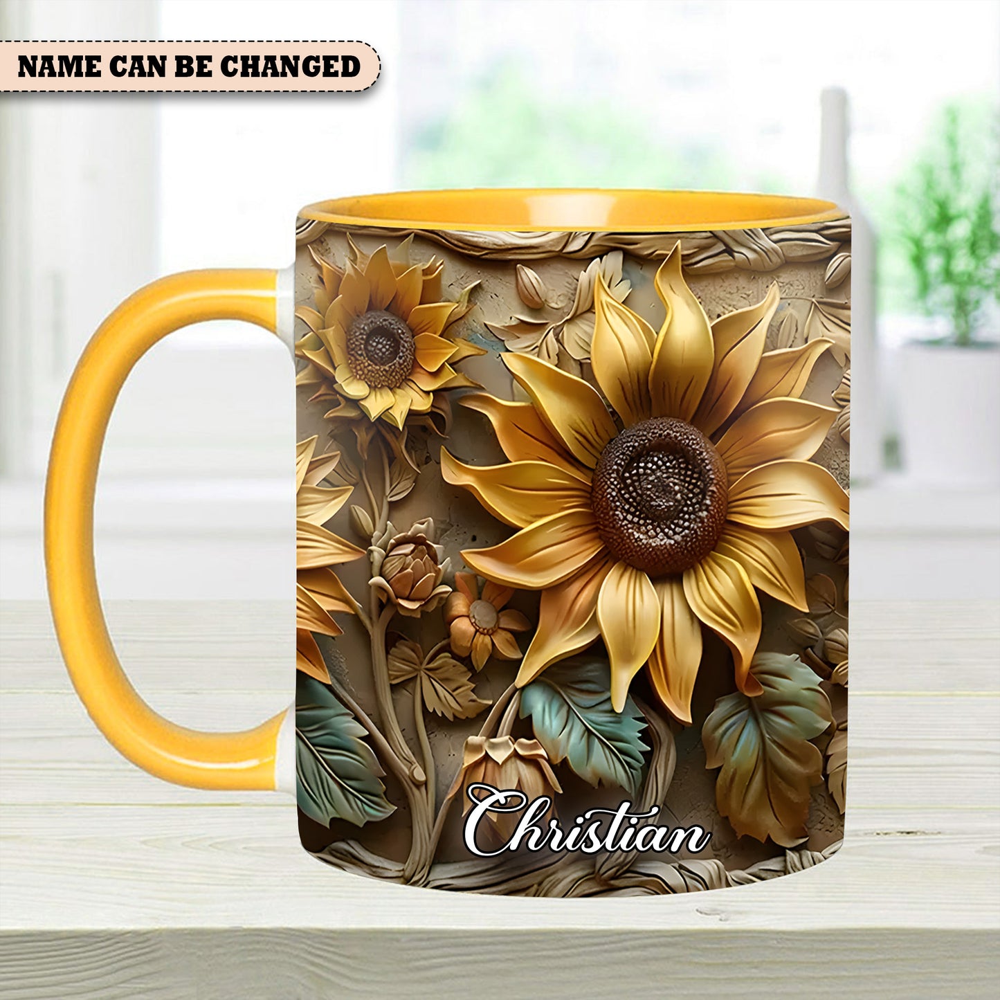 Personalize Vintage Sunflower Accent Mug