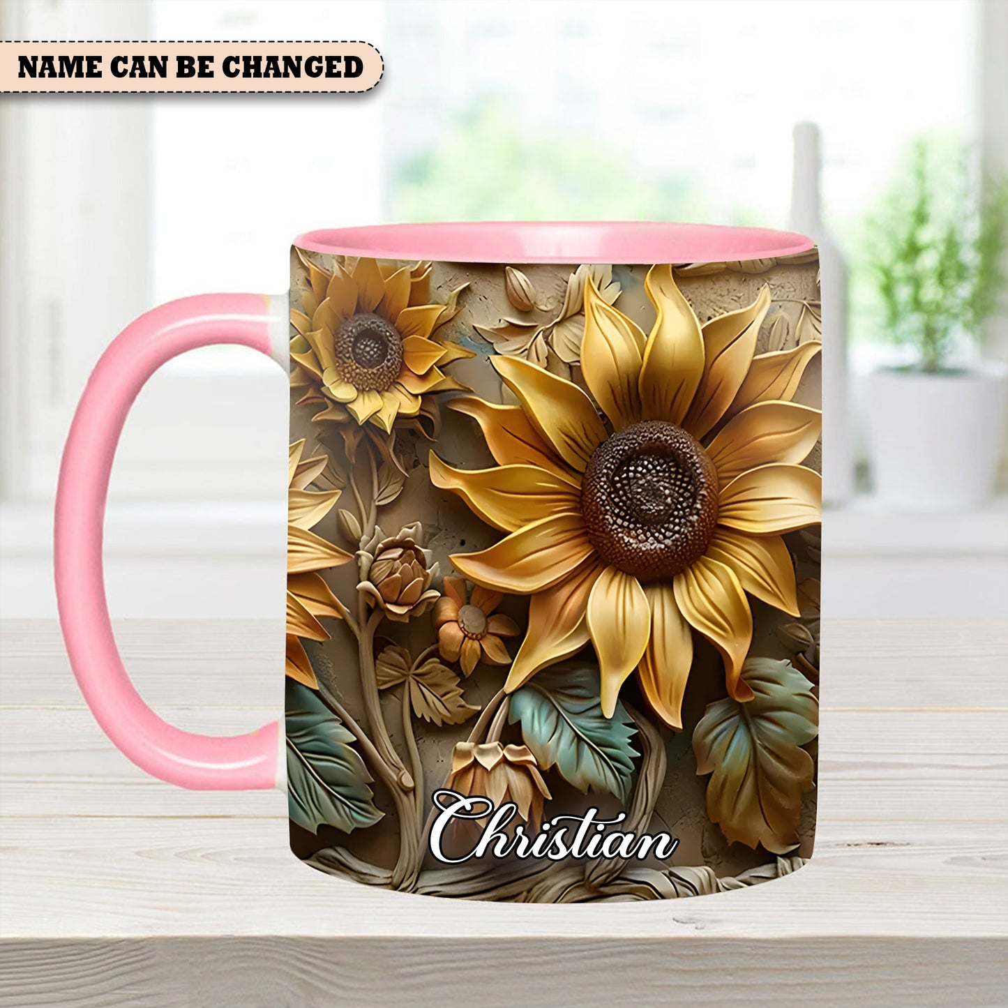 Personalize Vintage Sunflower Accent Mug