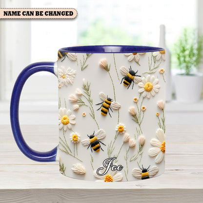 Bee Floral Daisy  - Personalized Bee Accent Mug