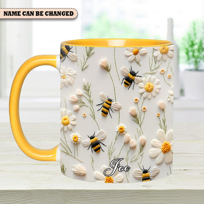 Bee Floral Daisy  - Personalized Bee Accent Mug