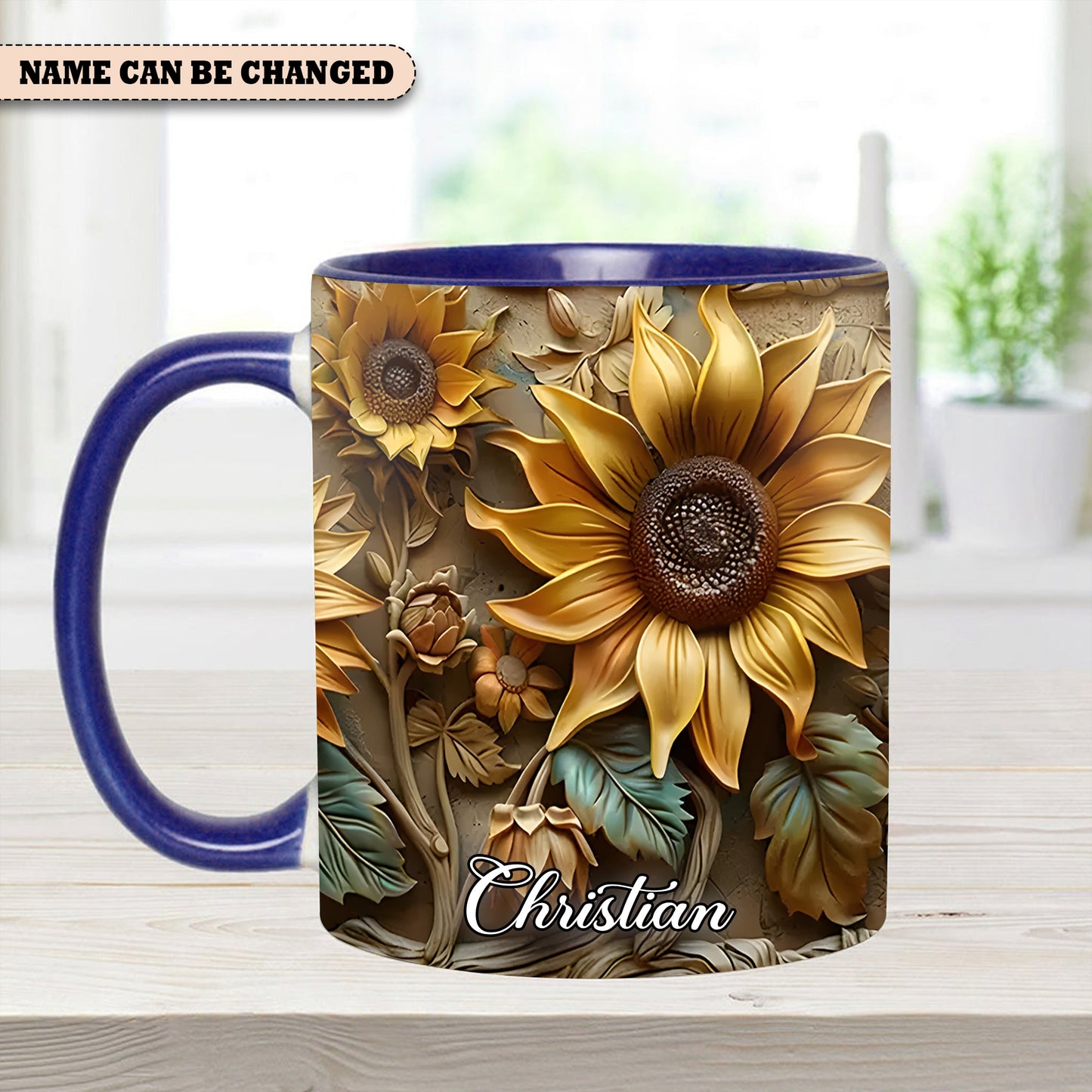 Personalize Vintage Sunflower Accent Mug