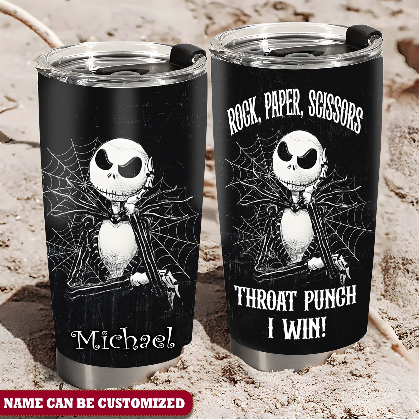 Jack Halloween Rock Paper Scissors Throat Punch I Win Personalized Tumbler