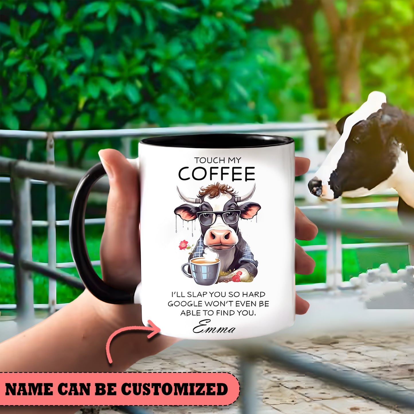 Touch My Coffee - Personalized Cow Accent Mug