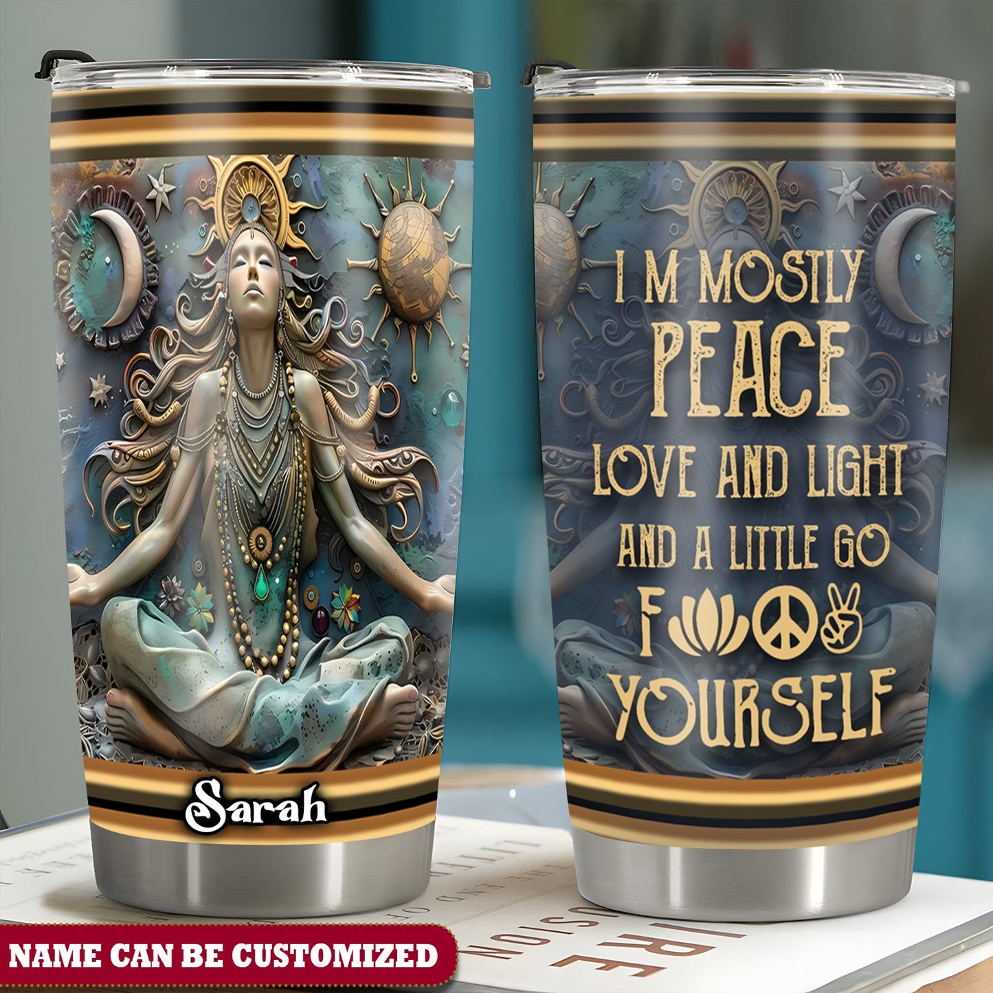 Yoga I'm Mostly Peace Love And Light Personalized Tumbler