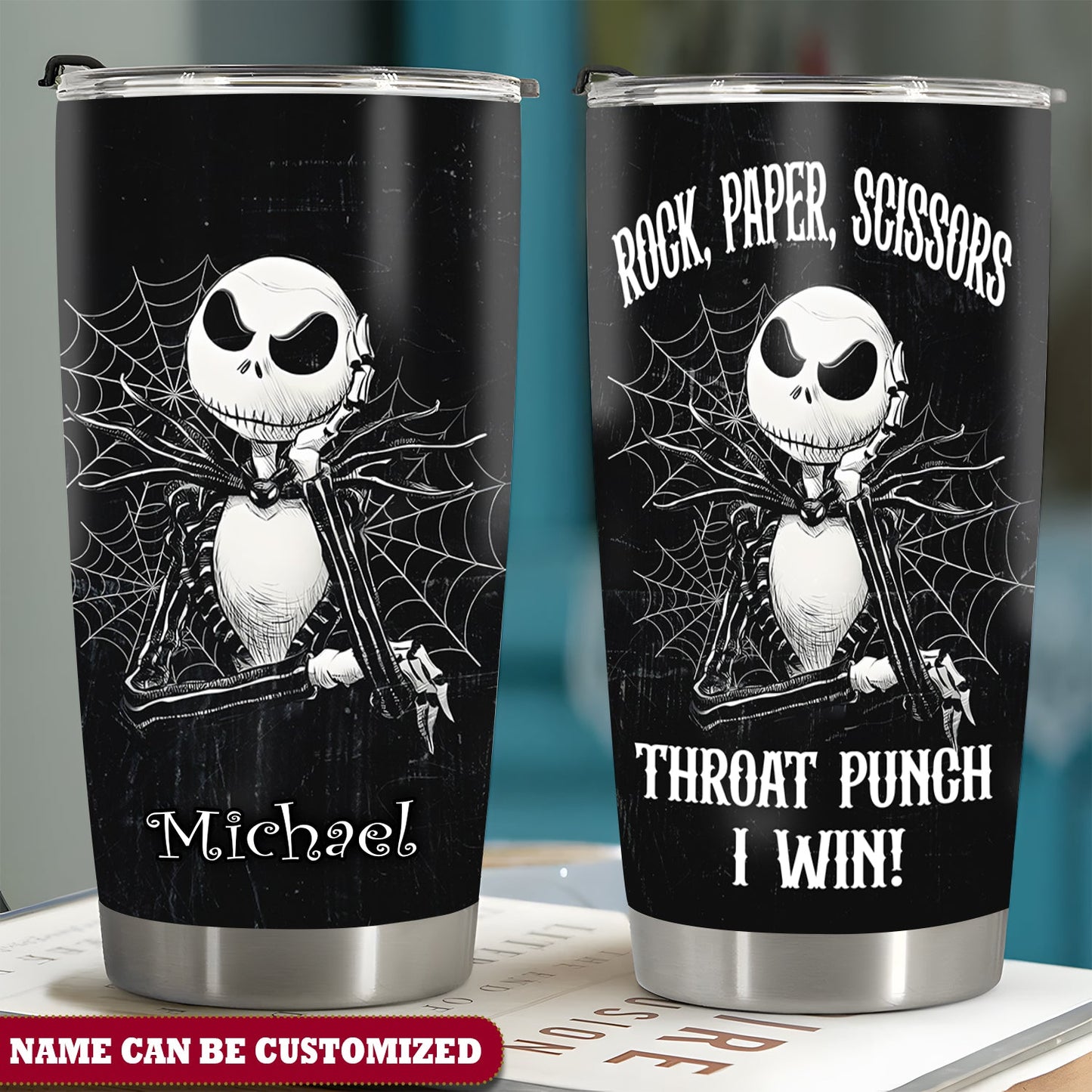 Jack Halloween Rock Paper Scissors Throat Punch I Win Personalized Tumbler