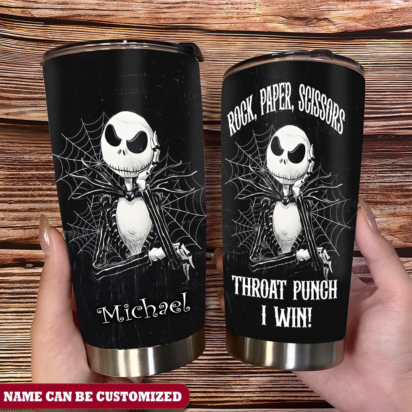 Jack Halloween Rock Paper Scissors Throat Punch I Win Personalized Tumbler