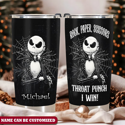 Jack Halloween Rock Paper Scissors Throat Punch I Win Personalized Tumbler