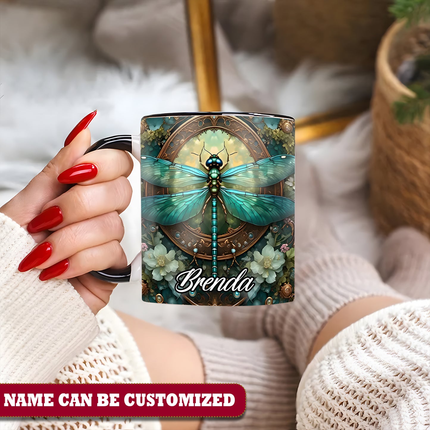 Beautiful Dragonfly - Personalized Dragonfly Accent Mug