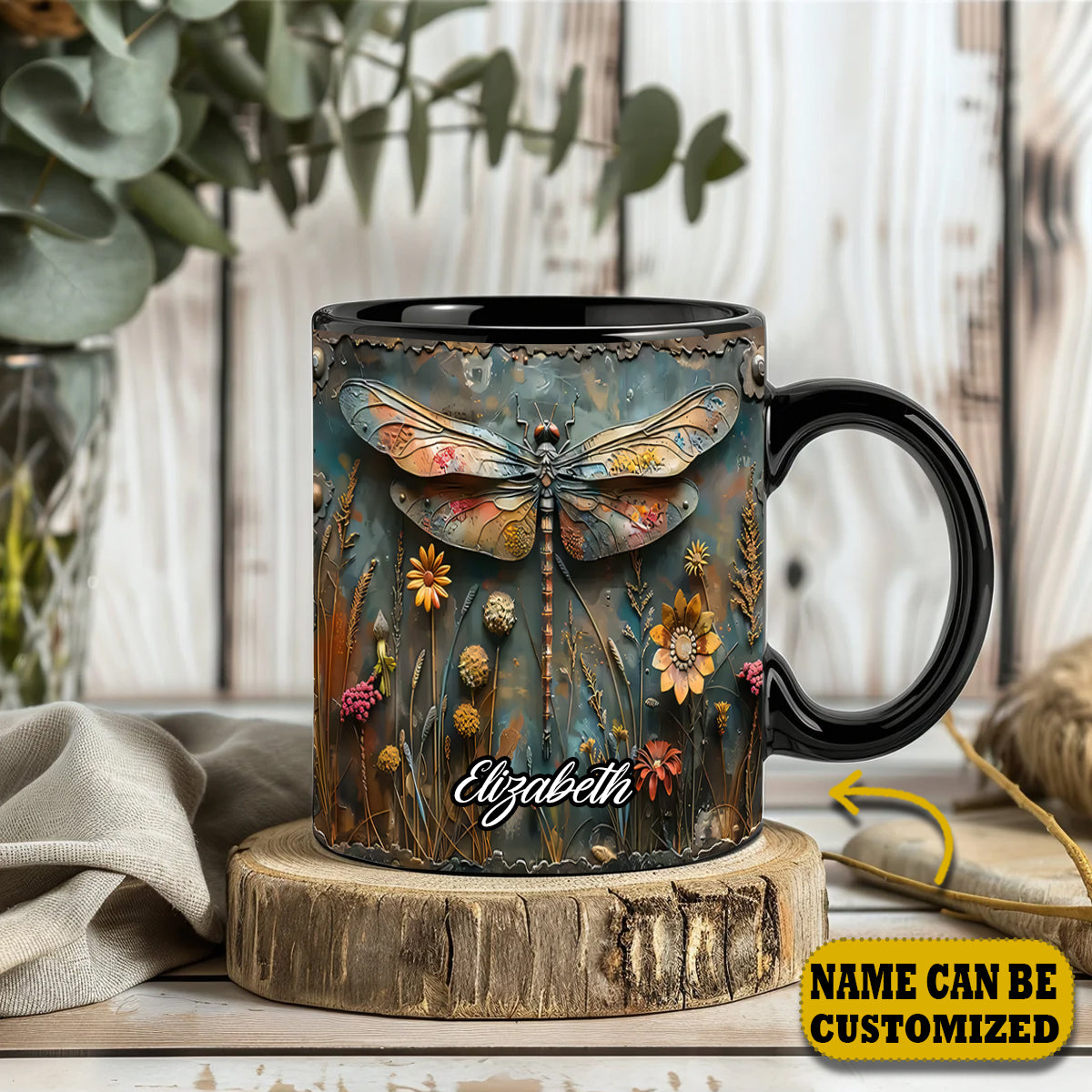 Vintage Dragonfly - Personalized Dragonfly Accent Mug