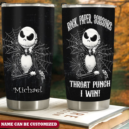 Jack Halloween Rock Paper Scissors Throat Punch I Win Personalized Tumbler