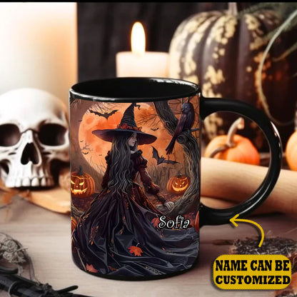 Beautiful Witch Raven Personalized Halloween Accent Mug