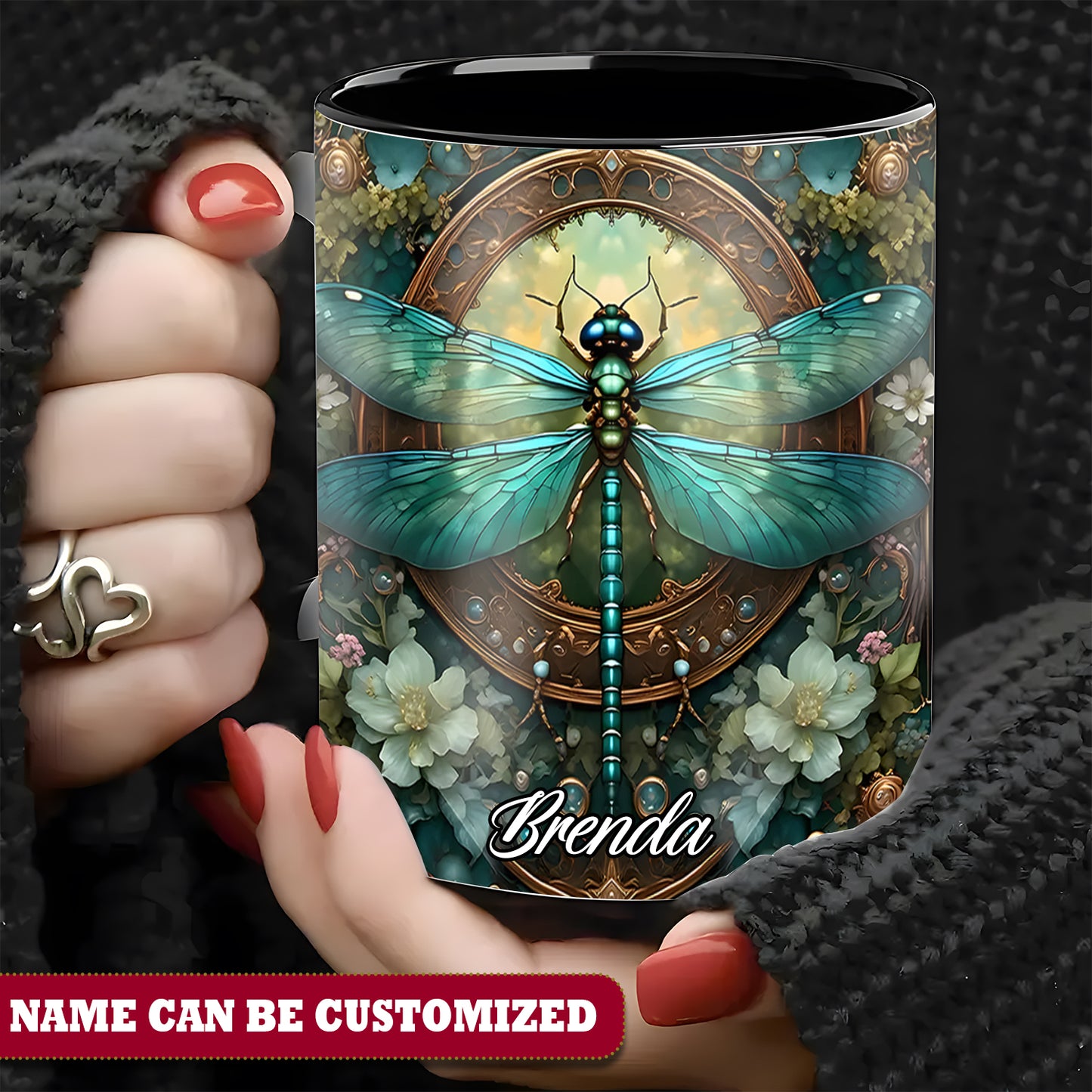 Beautiful Dragonfly - Personalized Dragonfly Accent Mug