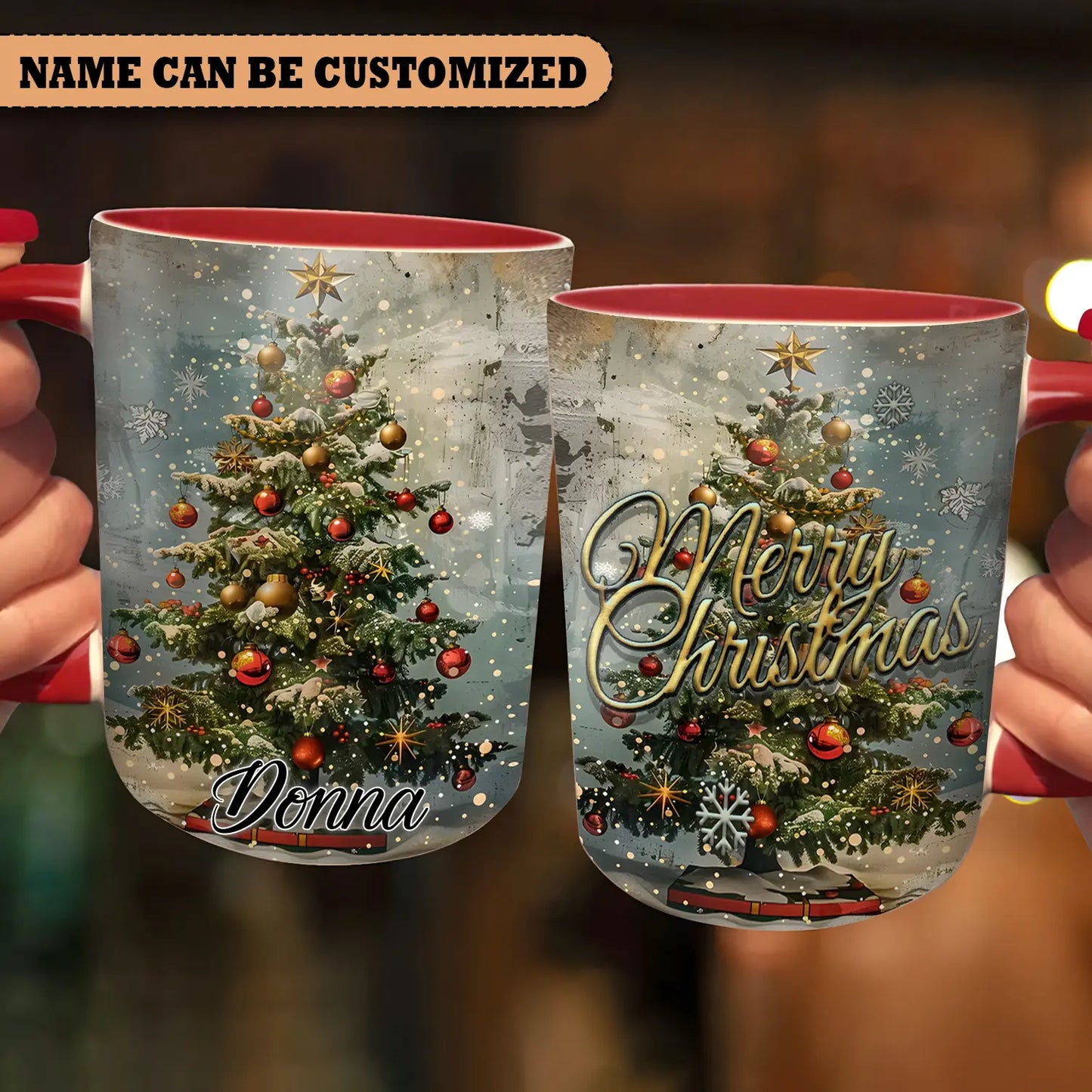 Merry Christmas  - Personalized Christmas Tree Accent Mug