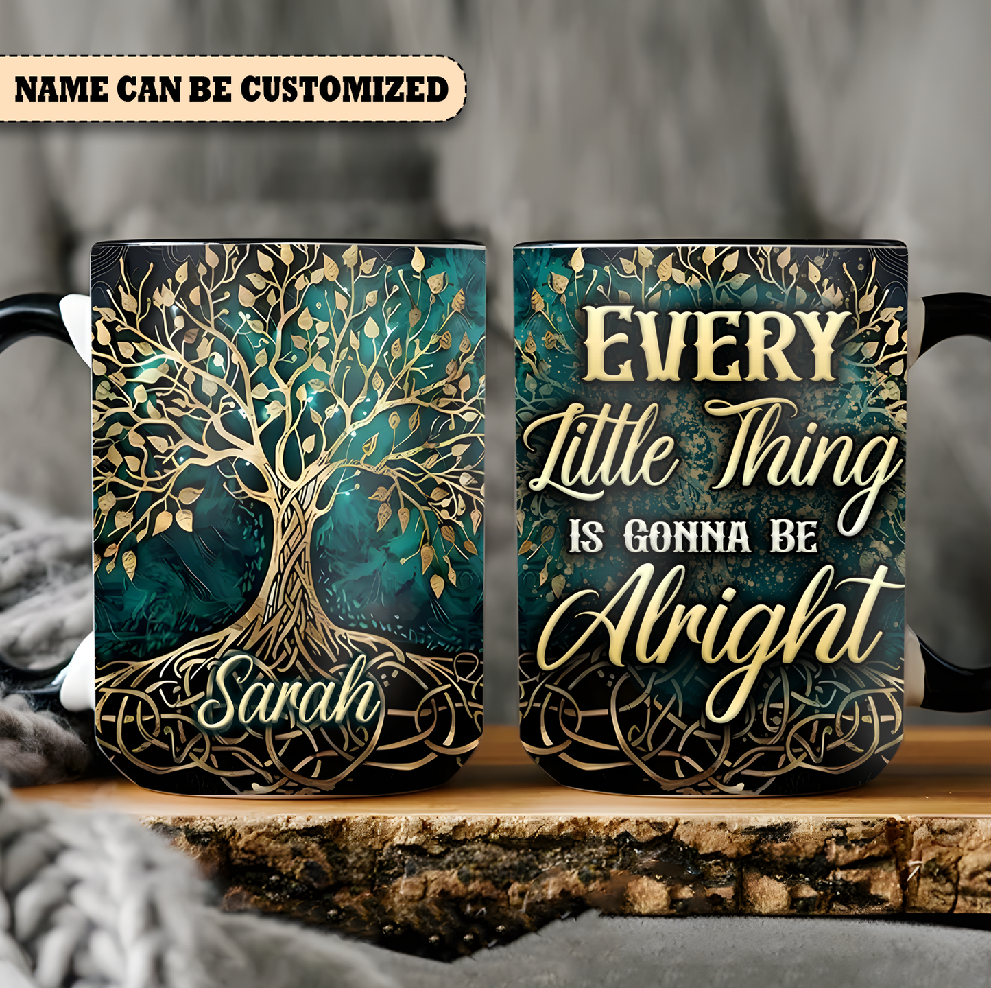 Tree Of Life Every Little Thing Is Gonna Be Alright - Personalized Hippie Accent Mug