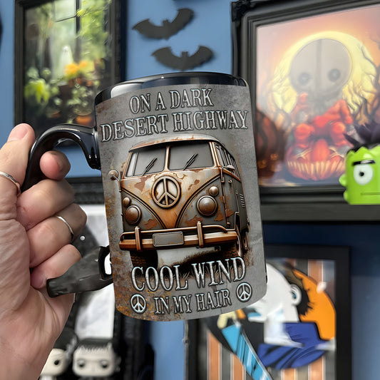 Hippie Bus On A Dark Desert  - Hippie Accent Mug