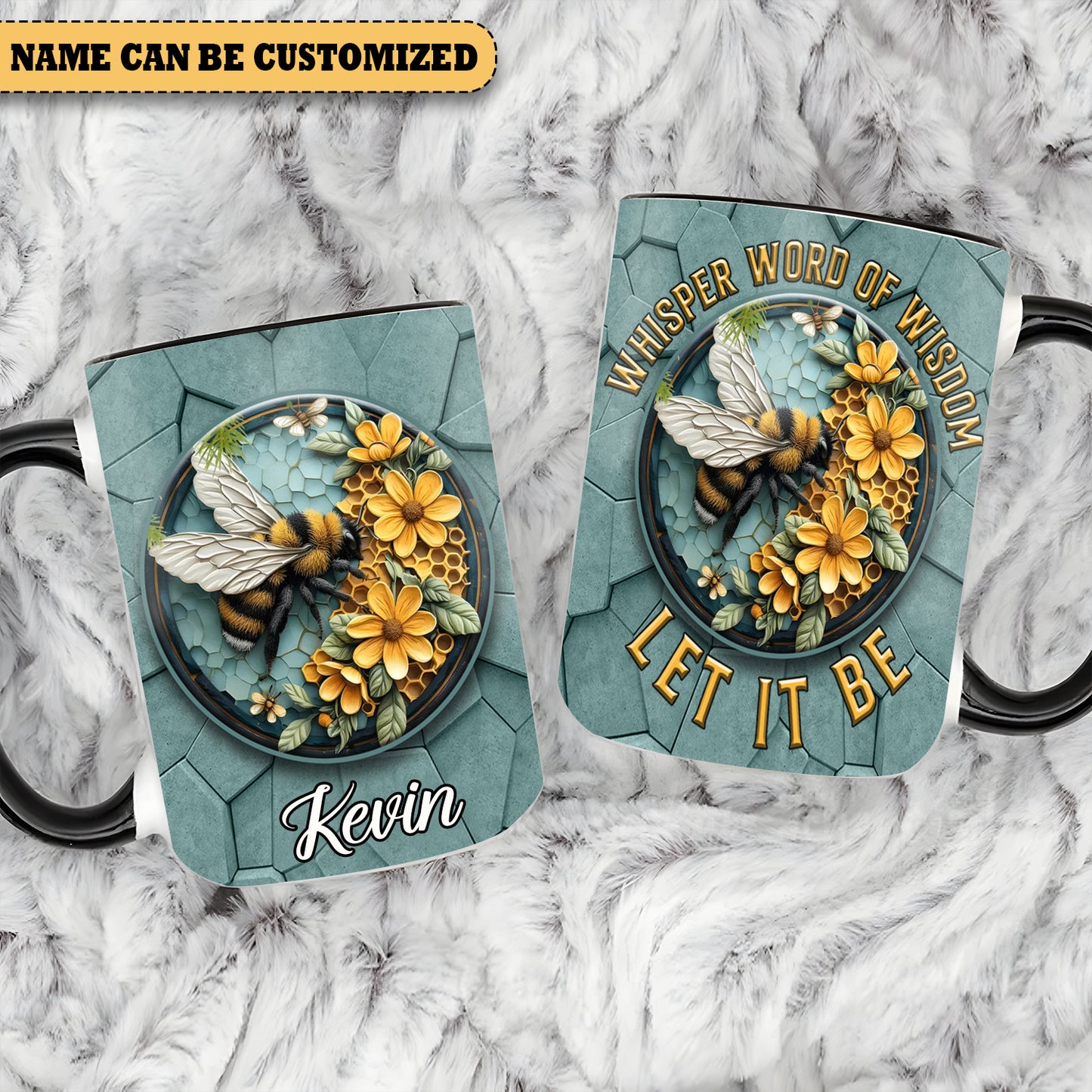 Hippie Bee Flowers  - Personalized Bee Accent Mug