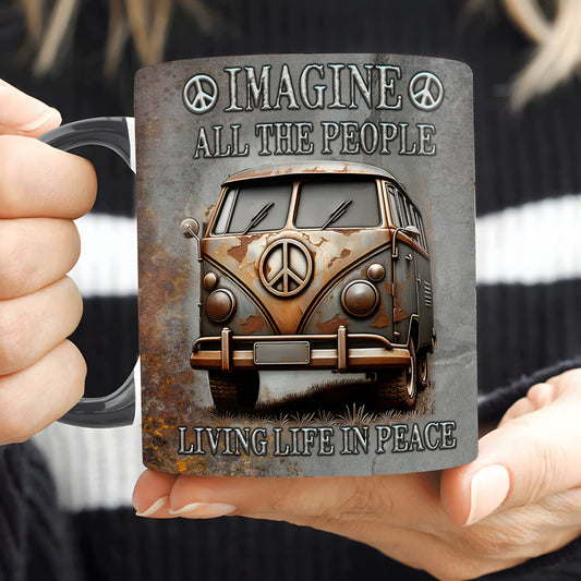 Hippie Bus Imagine All The People - Hippie Accent Mug