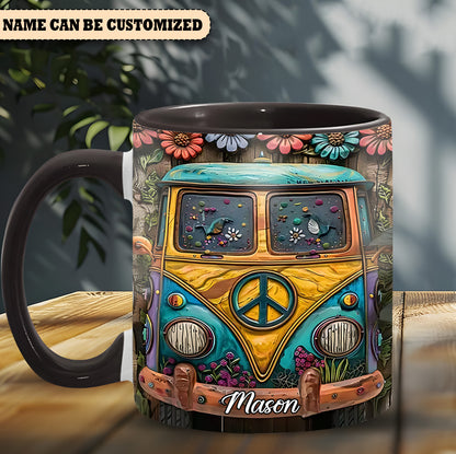 Hippie Bus Flowers - Personalized Hippie Accent Mug