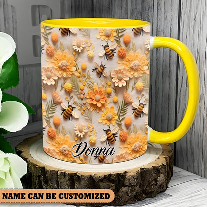 Personalized Bee Flowers Accent Mug