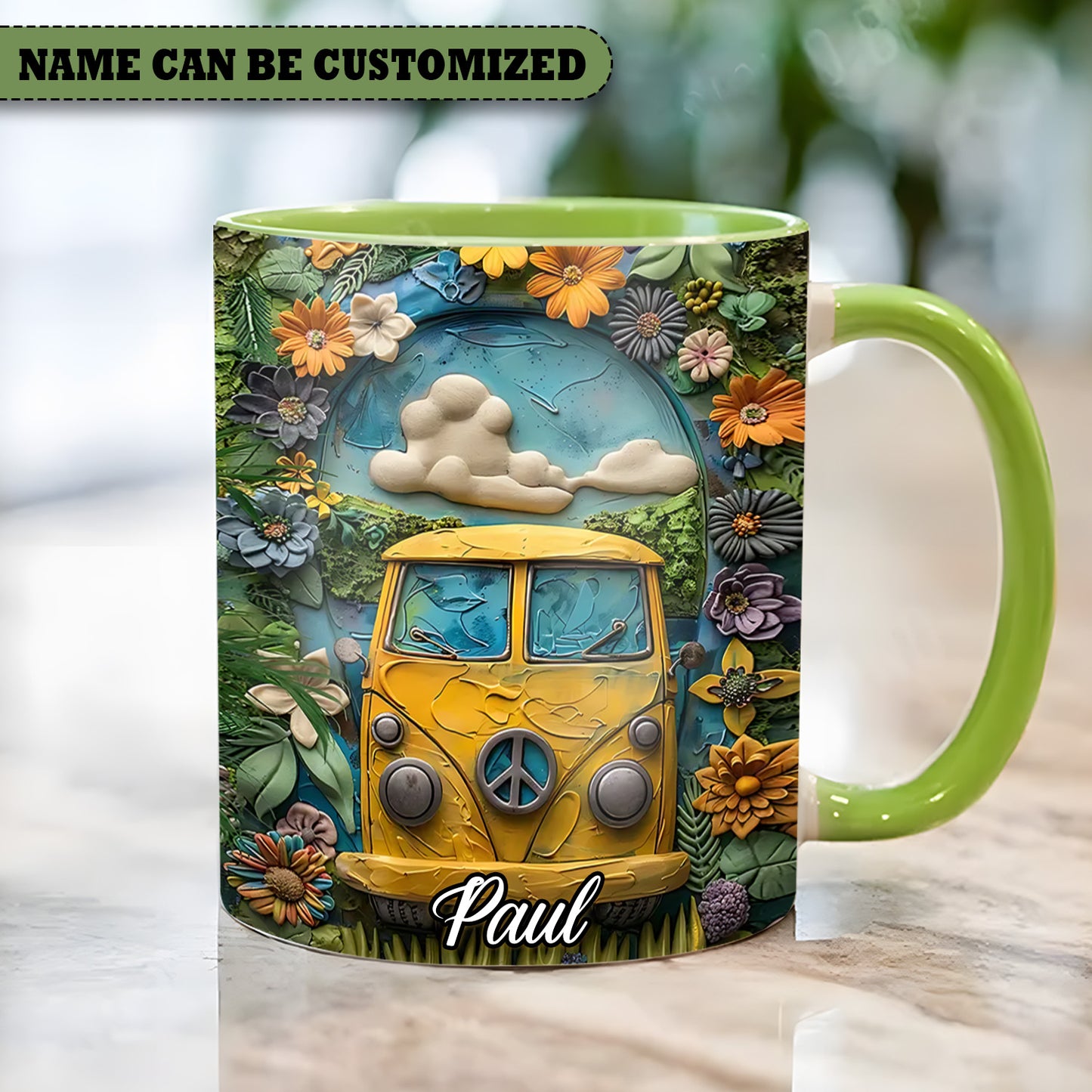 Hippie Bus - Personalized Hippie Accent Mug