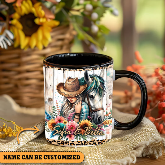 Horse And Girl Flowers  - Personalized Horse Accent Mug