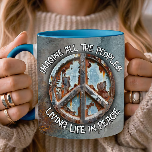 Hippie Symbol Imagine All The People  - Hippie Accent Mug