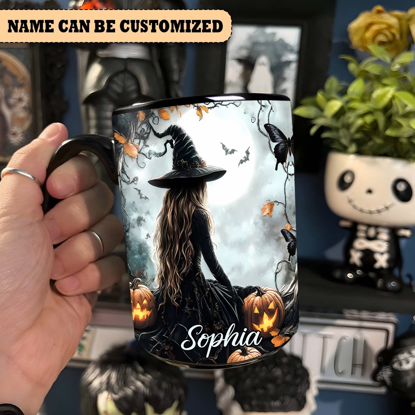 Beautiful Witch And Pumpkin Personalized Halloween Accent Mug