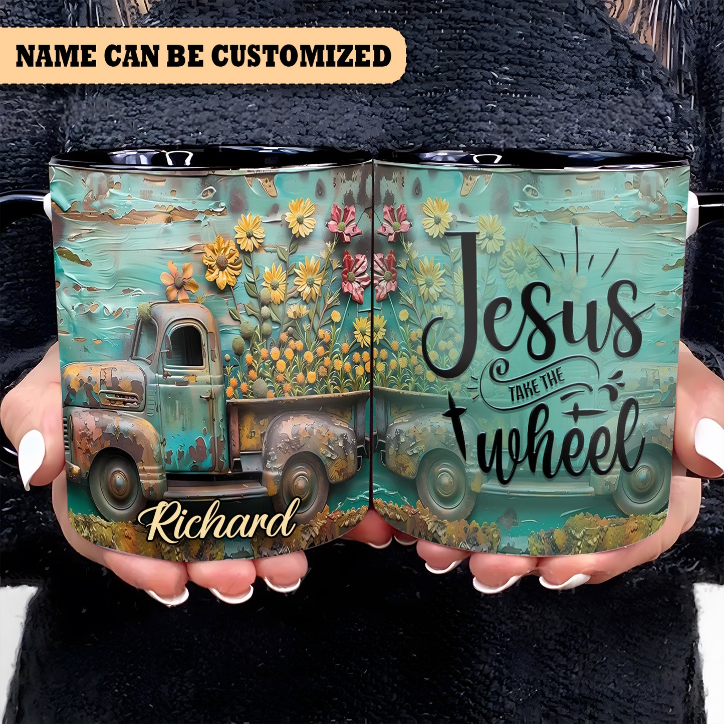 Vintage Truck Jesus Take The Wheel - Personalized Truck Accent Mug