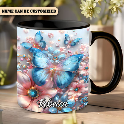 Beautiful Flowers Butterflies - Personalized Accent Mug