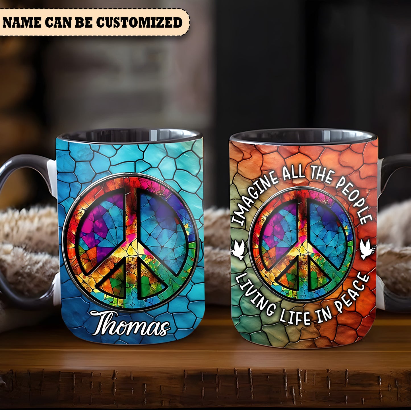 Hippie Symbol - Personalized Hippie Accent Mug