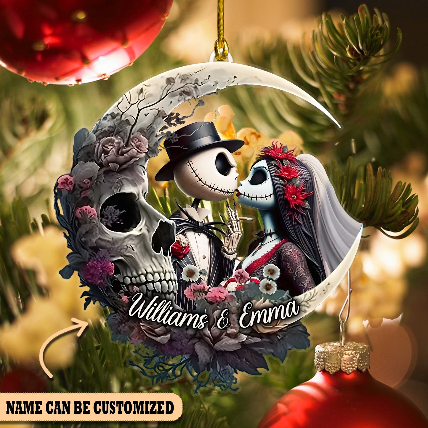 Personalized Jack and Sally Moon Ornament