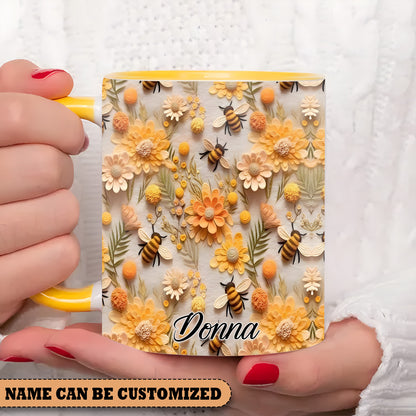 Personalized Bee Flowers Accent Mug