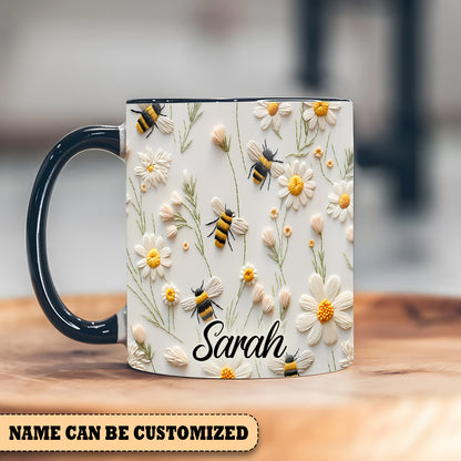 Bee Floral Daisy  - Personalized Bee Accent Mug