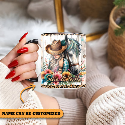 Horse And Girl Flowers  - Personalized Horse Accent Mug