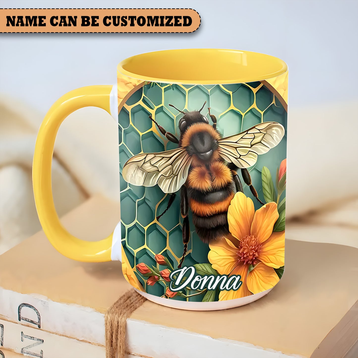 Bee Flowers - Personalized Bee Accent Mug