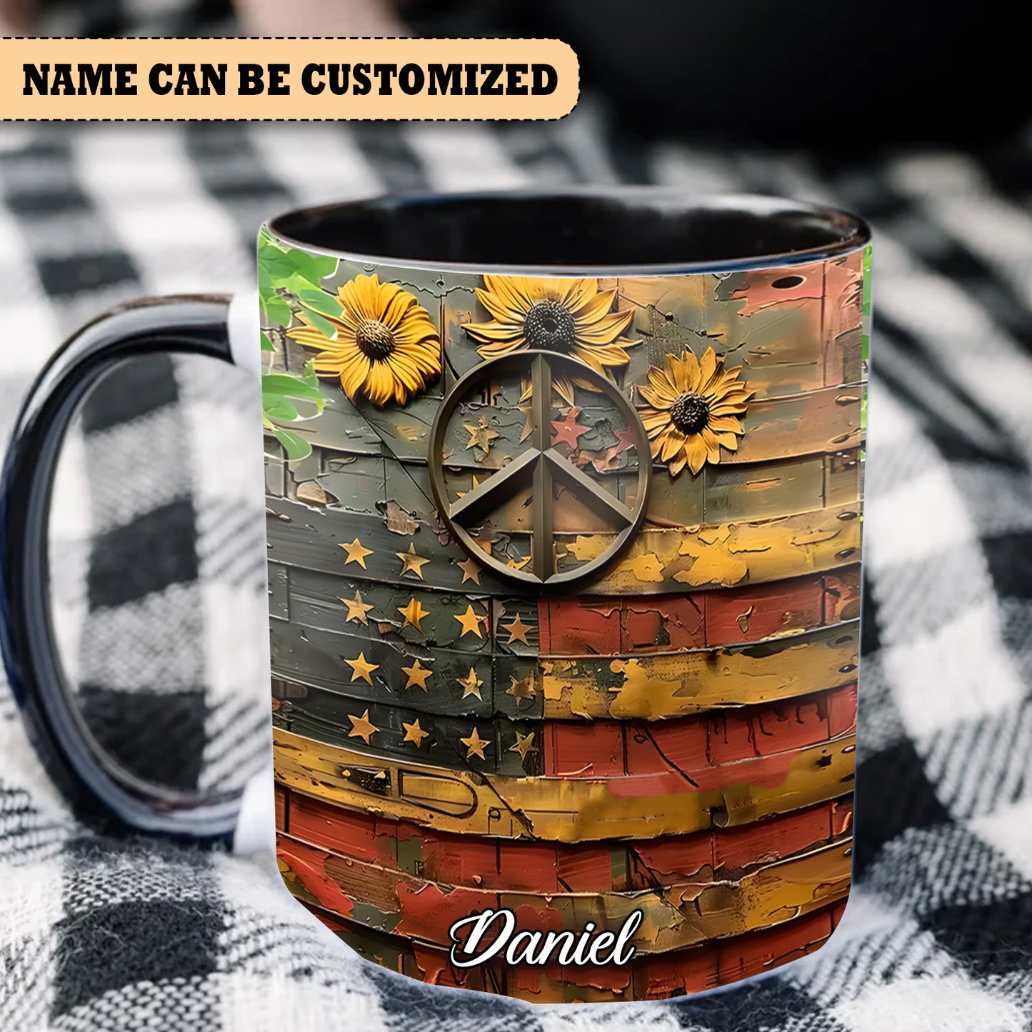 Hippie Symbol Independence - Personalized Hippie Accent Mug