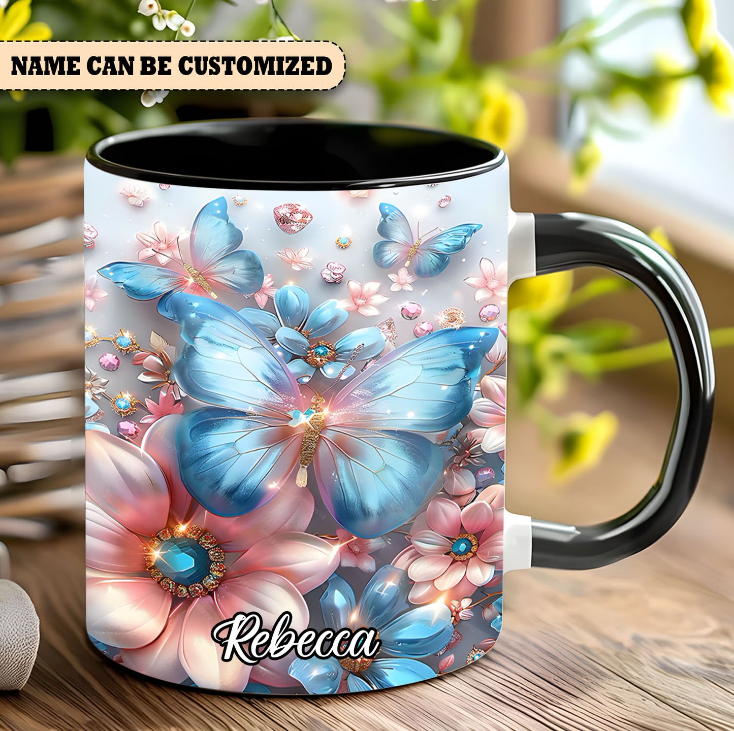 Beautiful Flowers Butterflies - Personalized Accent Mug