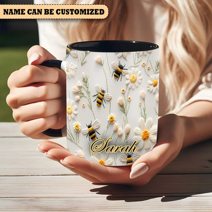 Bee Floral Daisy  - Personalized Bee Accent Mug