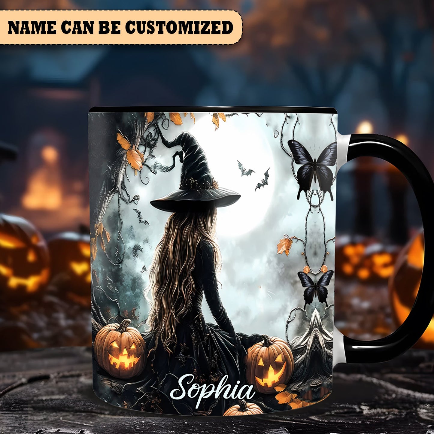 Beautiful Witch And Pumpkin Personalized Halloween Accent Mug