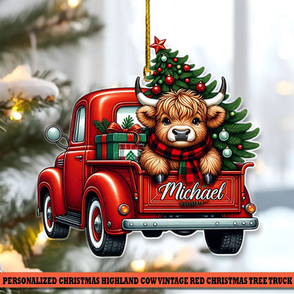 Cow Christmas Truck Acrylic Ornament - Gift For Cow Lover's