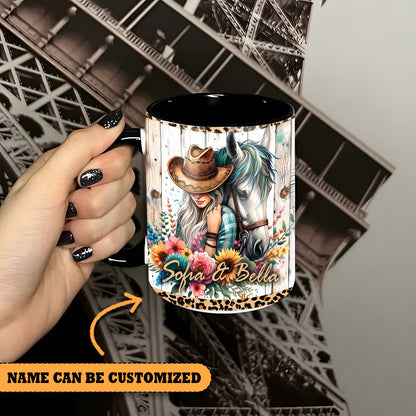 Horse And Girl Flowers  - Personalized Horse Accent Mug